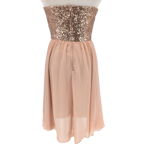 VTG Y2K Rose Gold Sequin Strapless Fairy Coquette Glam Sheer Blush Mini Dress XS - Picture 2 of 9